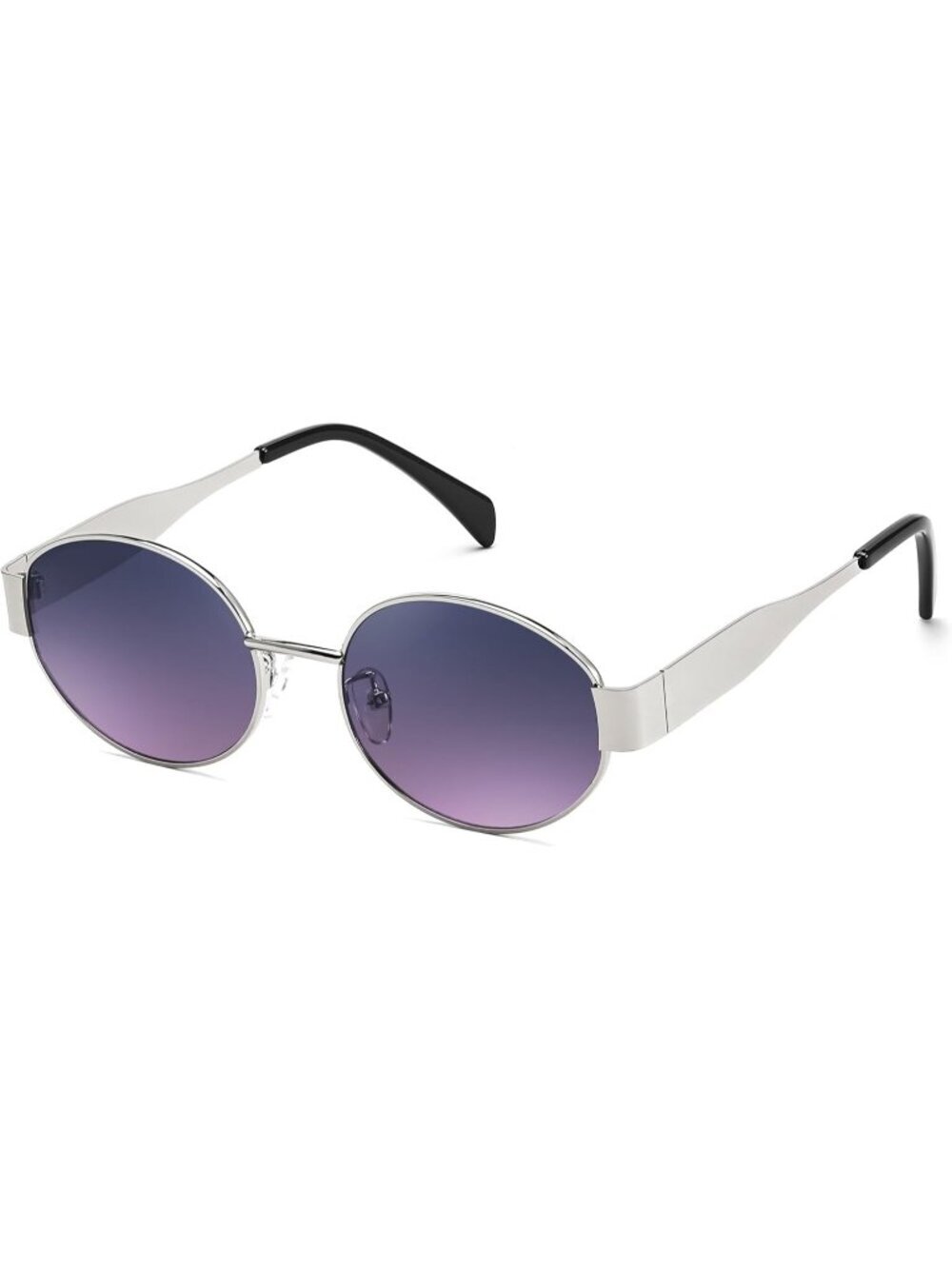 Women's Grey Pink Small Metal Frame Trendy Retro Oval Sunglasses UV400 Shades